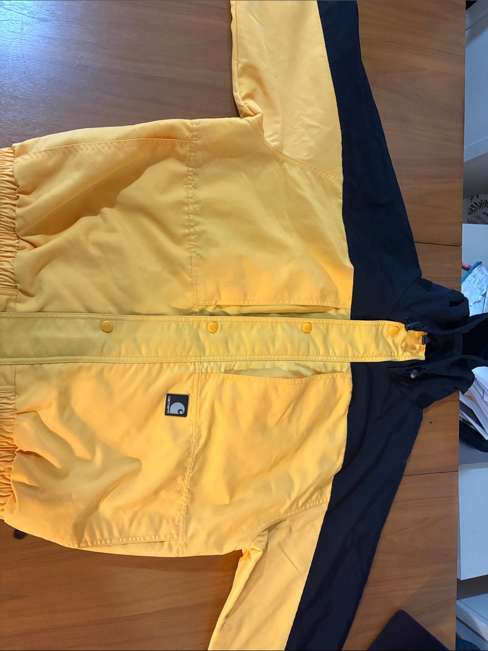 Carhartt Yellow and Black Hooded Work Jacket